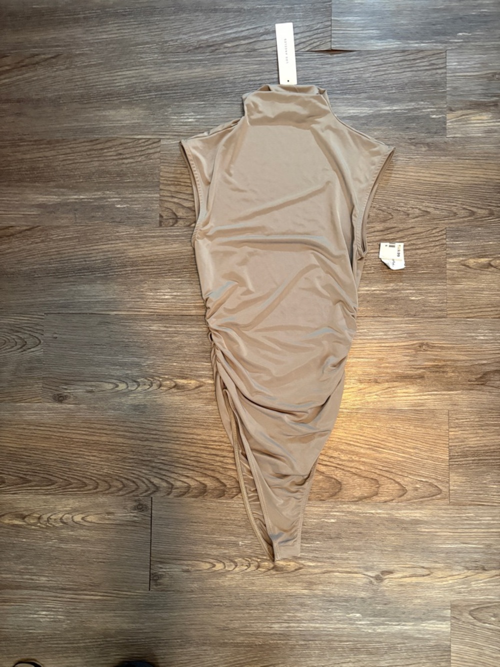NWT Timing Taupe High-Neck Ruched Bodysuit , size Small